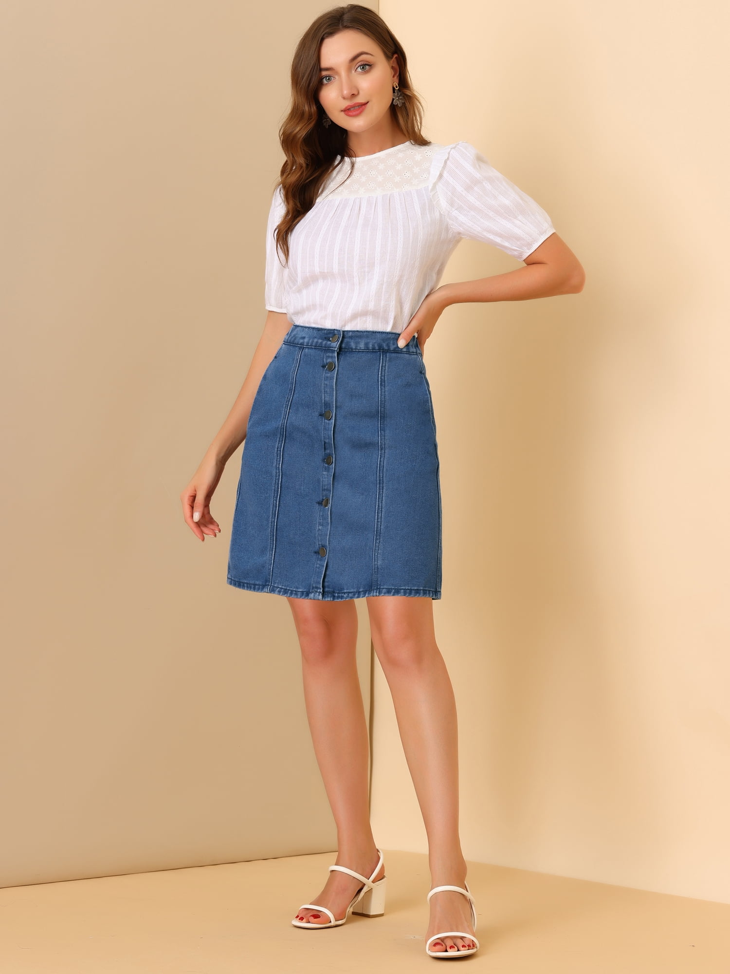 DARING DIVA Women's A-line Button Front Denim Short Skirt XL Blue