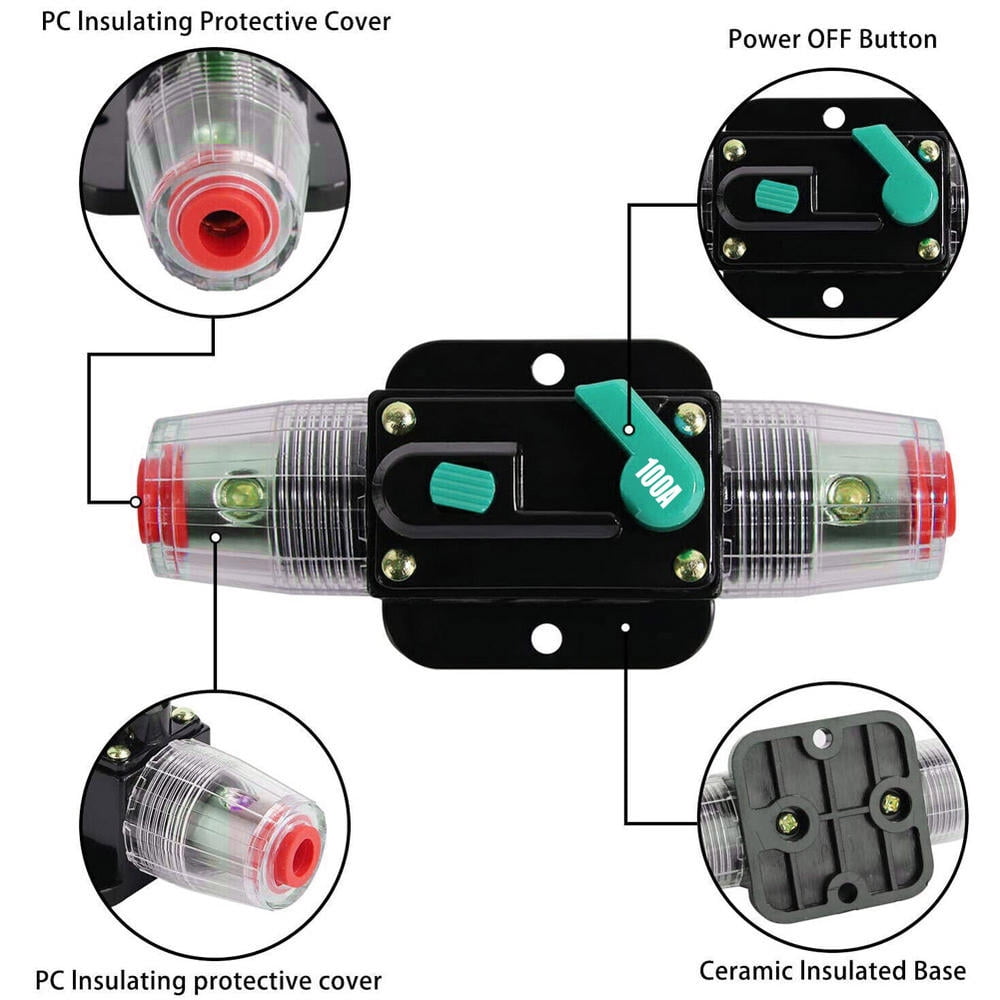20100AMP Circuit Breaker Dual Battery IP67 Waterproof Fuse Manual Reset 12V 24V