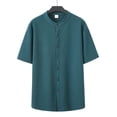 thumbnail image 4 of FRSASU Men's Dress Shirts Short Sleeve Button Down Mandarin Collar Shirt Solid Casual Summer Vacation Tops Green, 4 of 9