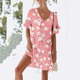 thumbnail image 6 of Xixinqiwan Summer Dresses for Women under $10,Womens Summer Boho Dresses Casual V Neck Short Sleeve Floral Sundresses Ruffle Hem Swing A-Line Mini Dress, 6 of 8