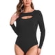 thumbnail image 1 of INSPIRAR CHIC Cuerpo de Mujer Bodycon de Punto Acanalado con Corte Frontal de Manga Larga y Cuello Redondo Tops XS Negro, 1 of 6