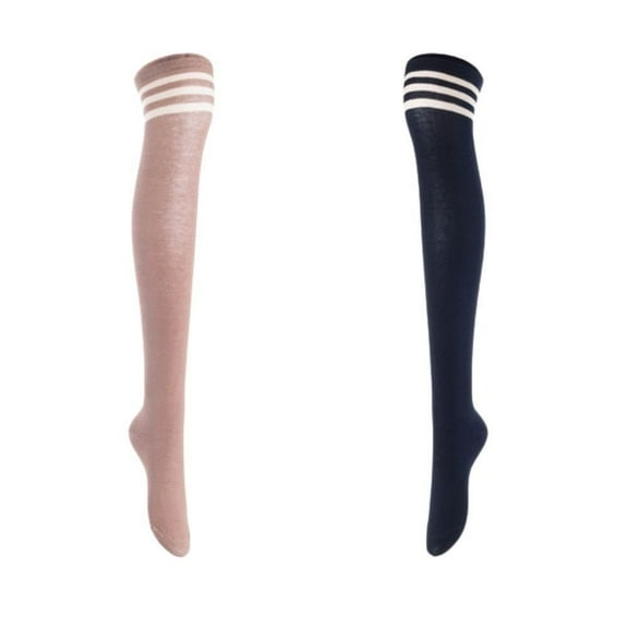 Lian LifeStyle Women's 2 Pairs Adorable Comfortable Soft Thigh High Over Knee High Cotton Socks Size 6-9 L1022 Khaki,Navy