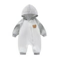 thumbnail image 3 of SROBPTY Kids Fall Romper, Toddler Thick Jumpsuits, Infant Toddler Children's Velvet Embroidered Hooded Outer Sports Color Blocked Zipper Jumpsuit Gray,12-18 Months, 3 of 4