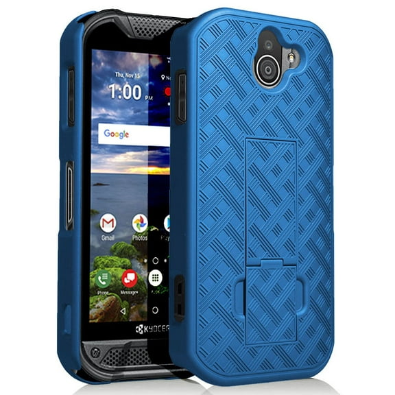Nakedcellphone Case compatible with Kyocera Duraforce Pro 2 Phone, [Cobalt Blue] Slim Ribbed Hard Shell Cover [with Kickstand] for E6910/E6920