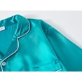 thumbnail image 4 of Beezizac Satin Pajamas for Girls -Teal Cute Silky Short Sleeves & Pants Sleepwear PJ Set Size 10, 4 of 7