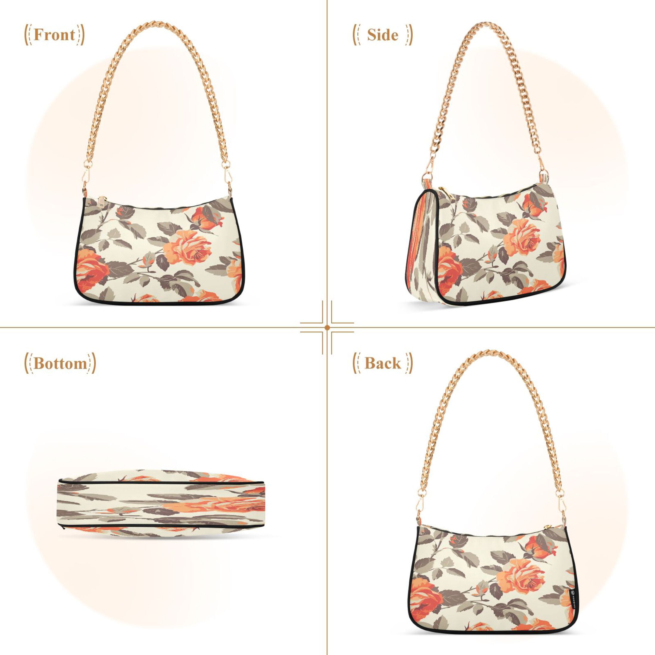 Ryvnso Retro Rose Womens Chain Shoulder Bag Tote Handbags Clutch Hobo Purse with Zipper for Travel
