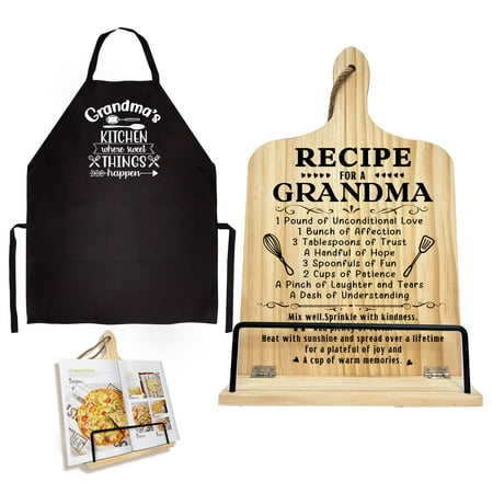 

Grandma Gifts Christmas Grandma Gifts from Granddaughter Adjustment Cookbook Stand with Apron Set Recipe Book/iPad Holder for Kitchen Grandma Granny Birthday Grandparents Day Gift C48