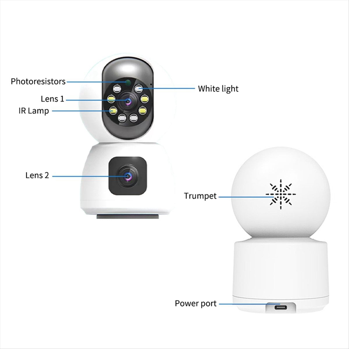 1080P HD WiFi IP Camera Dual Lens Dual Screen Baby Monitor Home Security Camera PTZ Auto Tracking CCTV