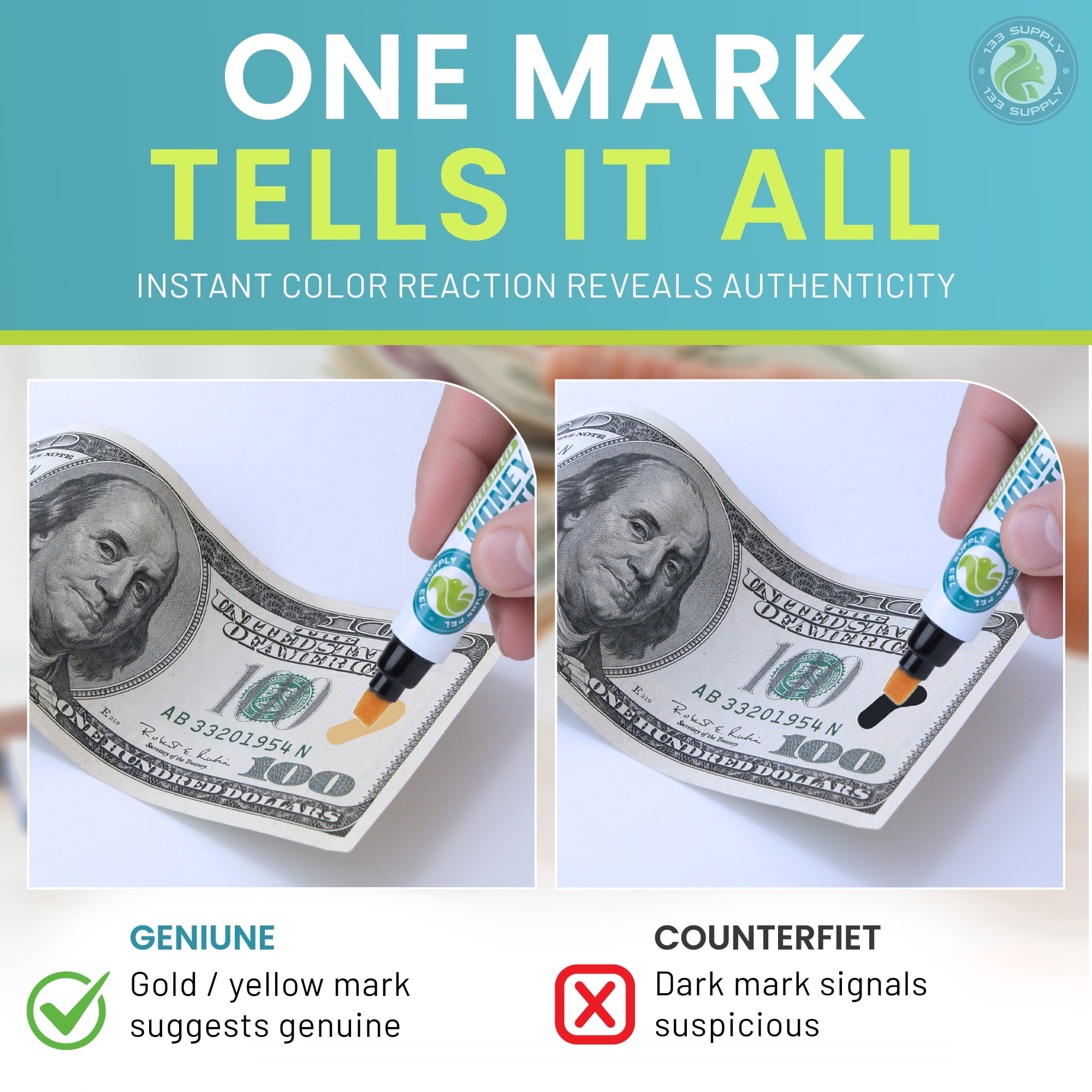 Counterfeit Money Detector Pen (2 Counterfeit Pens) Counterfeit Bill Detector Pen, Fake Money Marker & Checker, Detect Fake Bills - Fake Counterfeit Bills US Currency False Currency Checker Pen