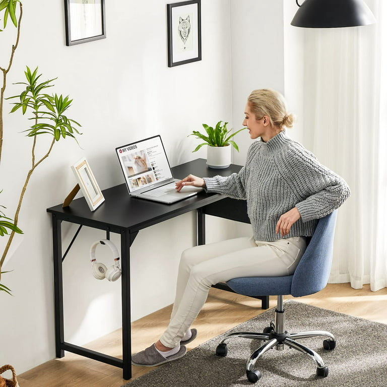 Computer Desk Home Office Desk 47 Inch Writing Desks Work Table Small Space  Desk Study Table Modern Simple Style Student Desk PC Workstation with  Storage Bag Iron Hook Metal Frame for Home