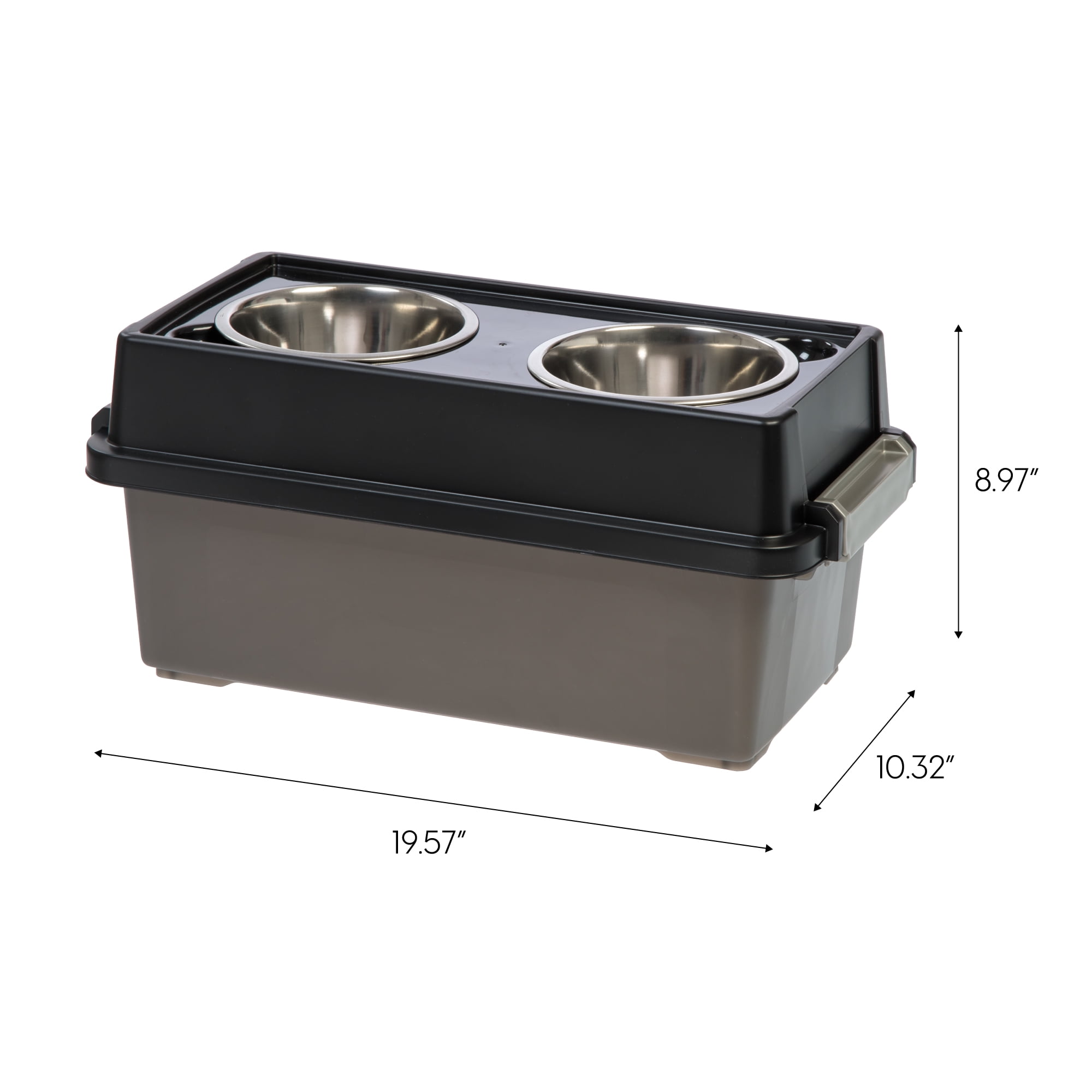 IRIS 13 Lbs/12 Qt Medium Elevated Dog Food Bowl with Airtight Pet Food Storage Container, Black