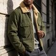 thumbnail image 5 of Ceisia Mens Lapel Corduroy Sherpa Lined Button Front Warm Winter Jacket Coat Army Green M Gift, 5 of 7