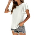 thumbnail image 3 of UVN Eyelet Embroidery T Shirt for Women Summer Ruff Short Sleeve Blouse Dressy Hollow Out Shirt Crew Neck Casual Tunic Tops, 3 of 8
