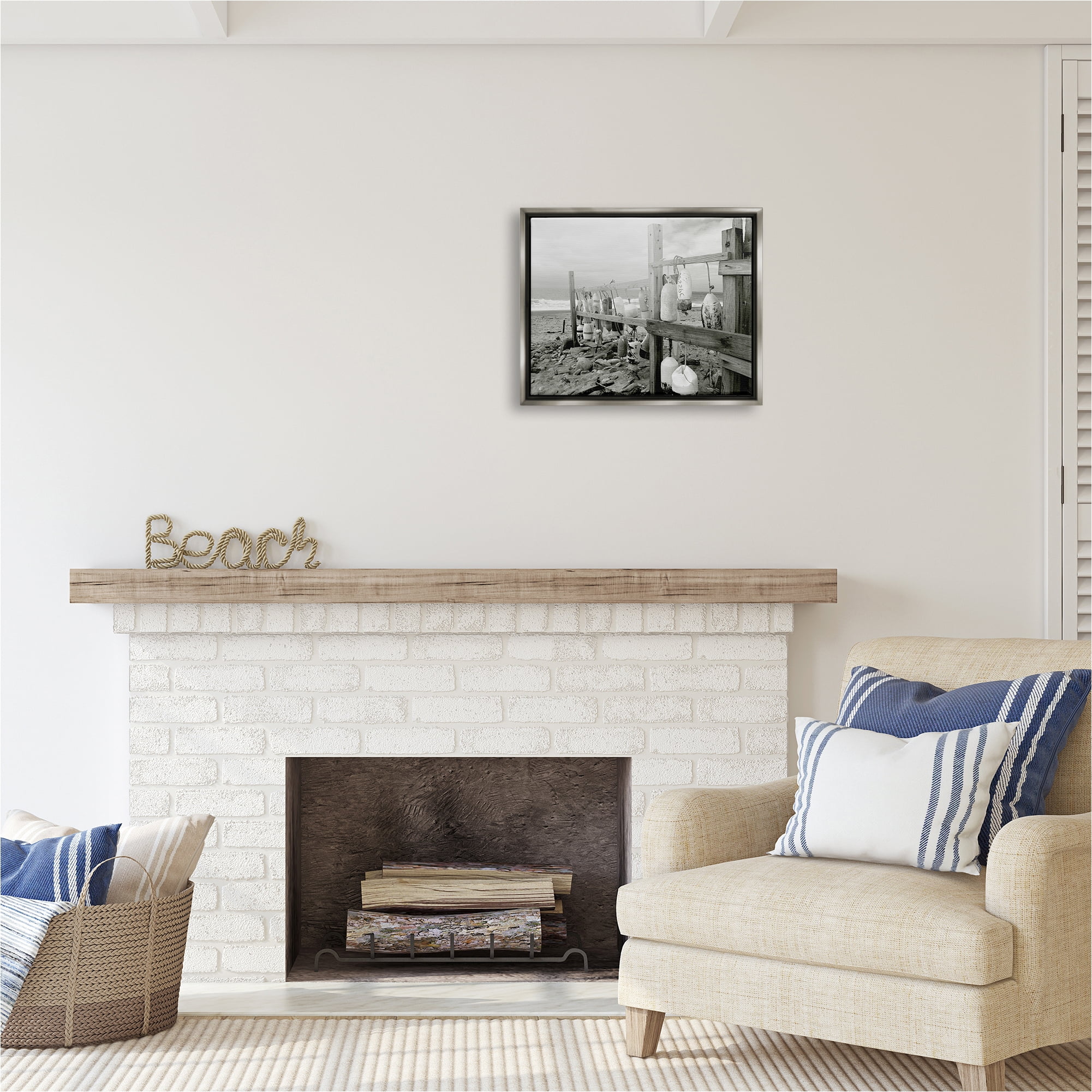 Stupell Industries Nautical Buoys Landscape Landscape Photography Gray Floater Framed Canvas Art Print Wall Art, 21 x 17