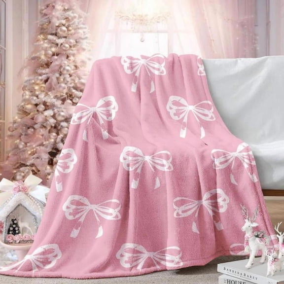 Soft Funny Throw Blanket Cute Pink Bow Coquette Girly Blanket Gifts For Kids Women Teens Flannel Pink Bow Blanket Bedding For Preppy Spring Decor