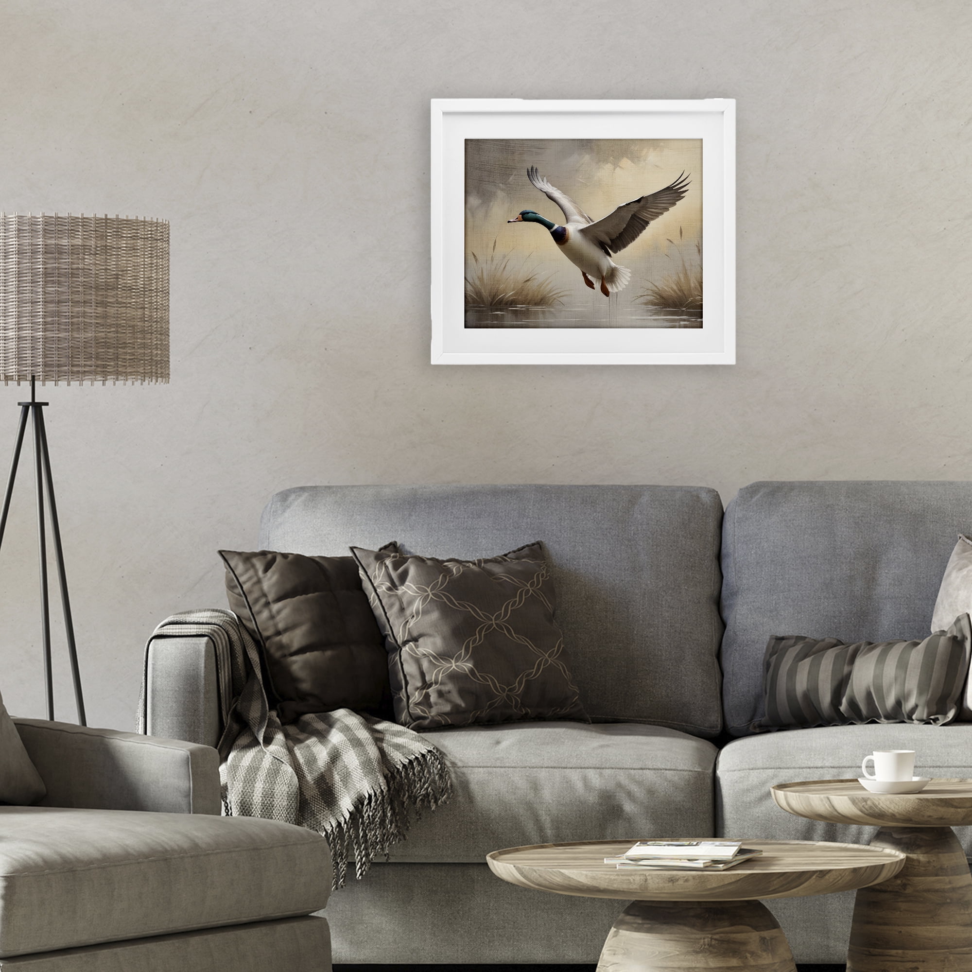 Stupell Industries Gliding Mallard over Wetlands White Framed Print Under Glass, design by Susan Arnot