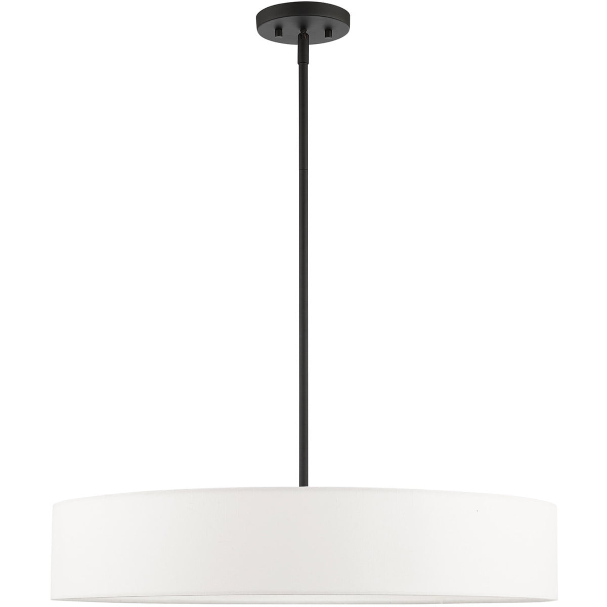 5 Light Black Chandelier with Hand Crafted Off White Fabric Hardback Shade