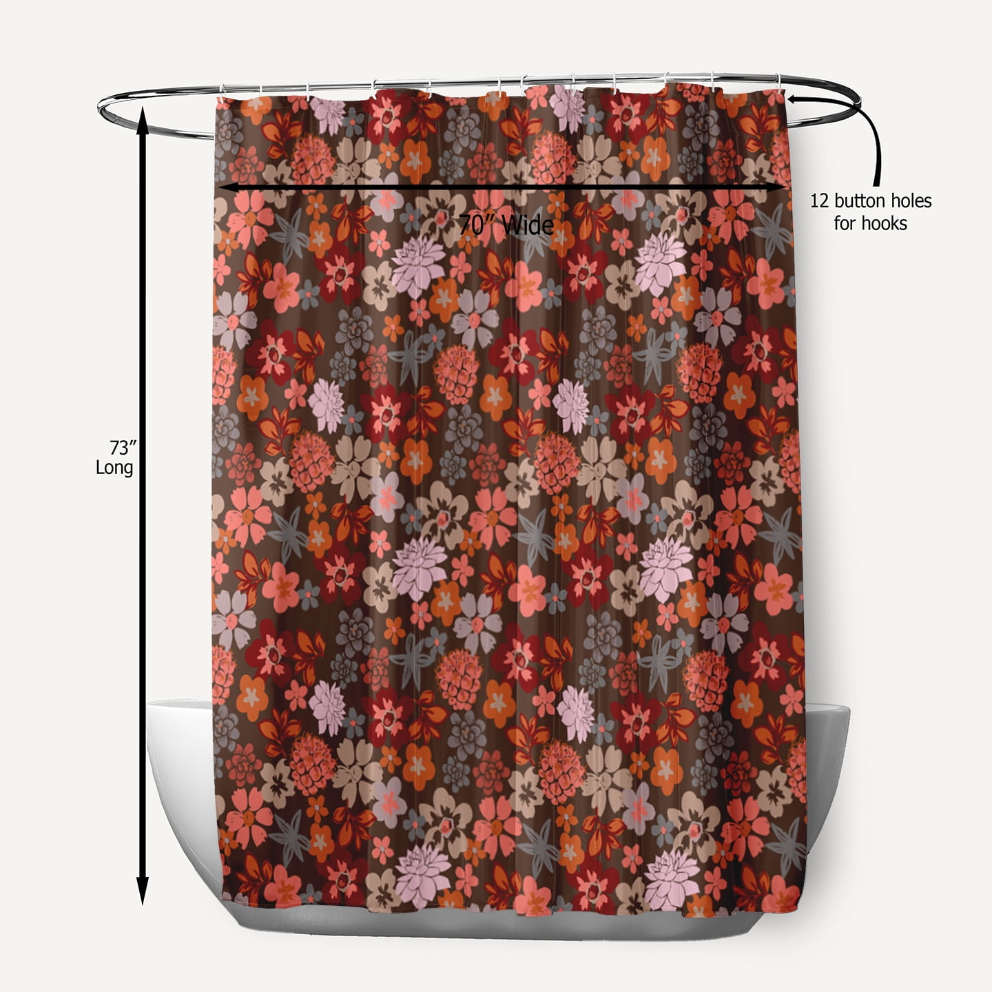 Simply Daisy 70" W x 73" L Succulent Garden Polyester Shower Curtain, Brown [1 Ct]