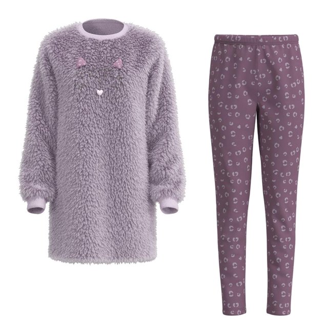 Pijama Secret Treasures Talla 4 con Sudadera de Peluche Diseño de Gato con Pantalon Estampado Lila