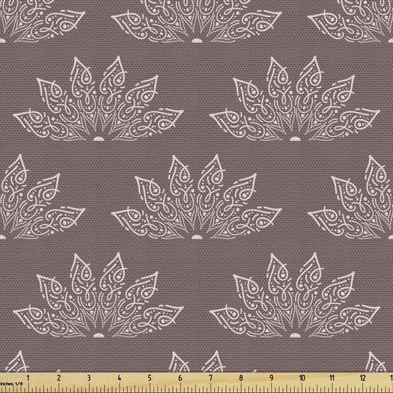 Floral Upholstery Fabric by the Yard, Pattern of Lotus Flower Inspired Oriental Curlicue Motifs in Pastel Tones, Decorative Fabric for DIY and Home Accents, Pale Mauve Taupe Rose by Ambesonne