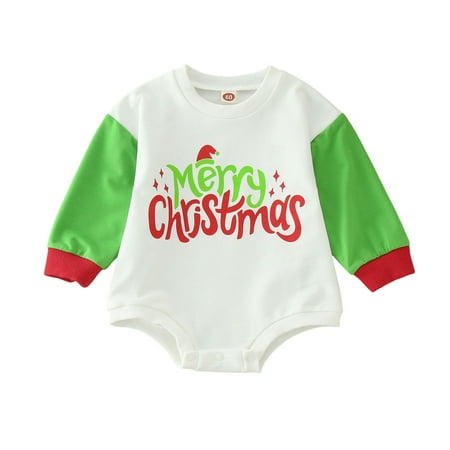 

Rovga Baby Infant Toddler Girls Clothes Letter Prints Jumpsuit Round Neck Long Sleeve Romper Christmas Winter Casual Girl Clothings Green 3-6 Months