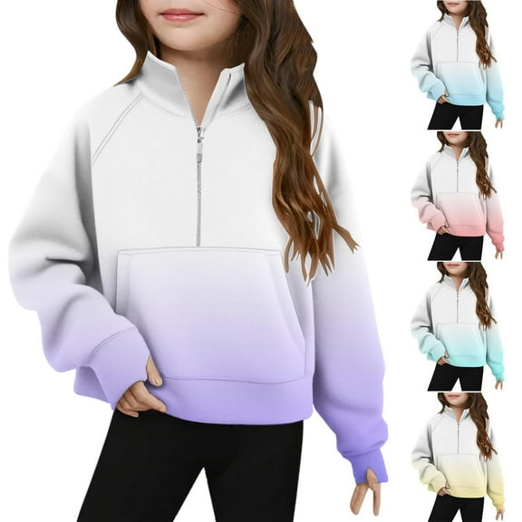 Hinvhai Tie-dyed Half Zip Pullover Girl Thumb Hole Cropped Hoodie Raglan Quarter Zipped Sweatshirt with Pockets Yellow 13 Years