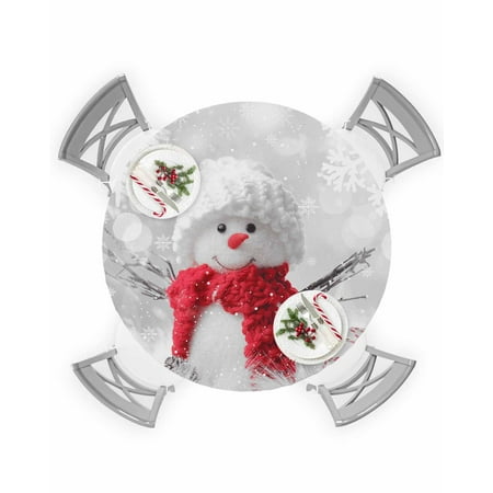 

Round Tablecloth with Elastic Christmas Red Scarf Snowman with Gift Snowflake Waterproof Table Cover Wipeable Fitted Table Cloths for 55 -60 Round Tables Dining Kitchen Indoor Outdoor Use