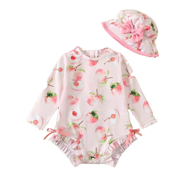 Girls Rash Guard Swimming Bathing Suit Sun Protection Long Sleeve Flower Graphic Printed Beach Bathing Suit 18-24 Month