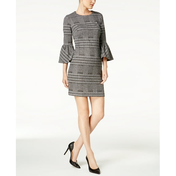 Calvin Klein Womens Plaid Tweed Wear to Work Dress
