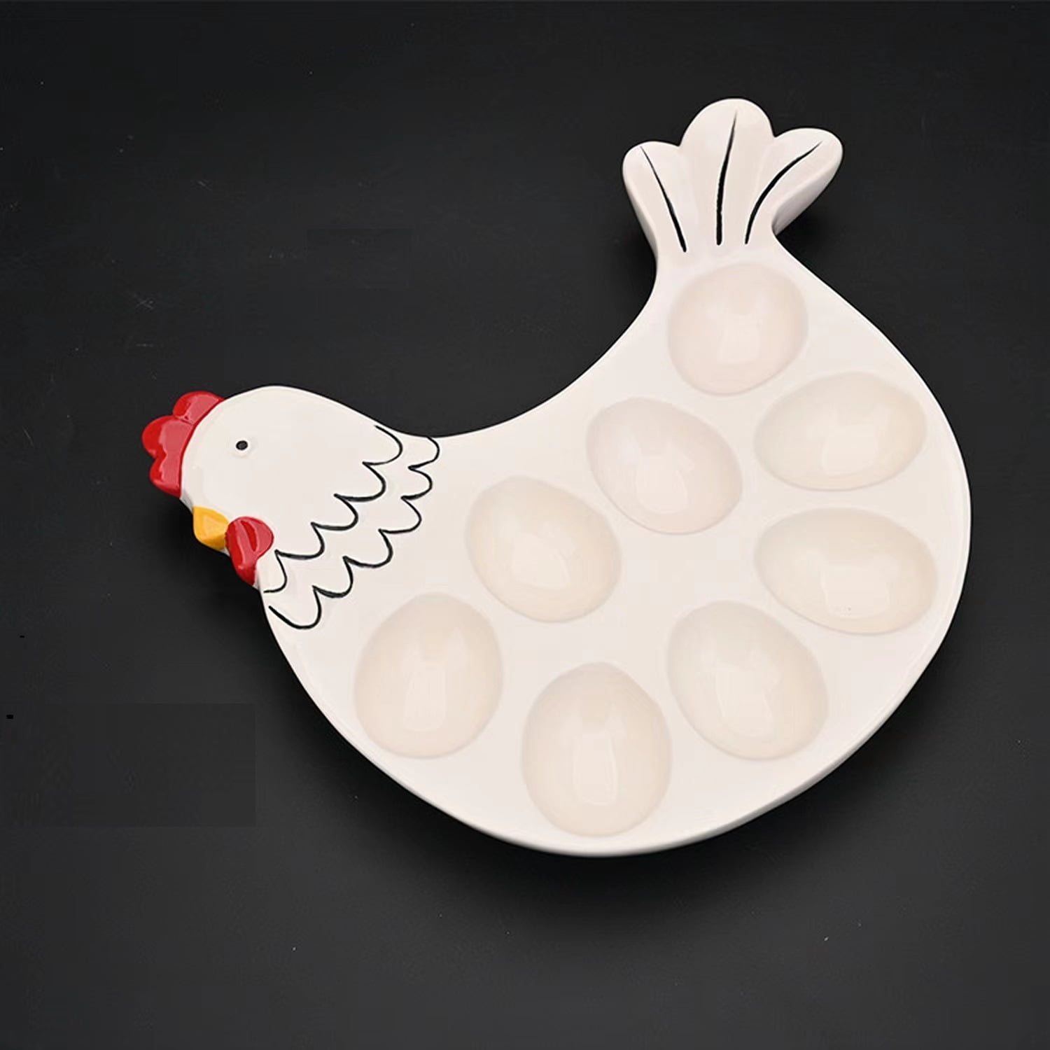 i Kito Deviled Egg Ceramic Tray Easter Serving Platter, Cock Shape, 1 Piece