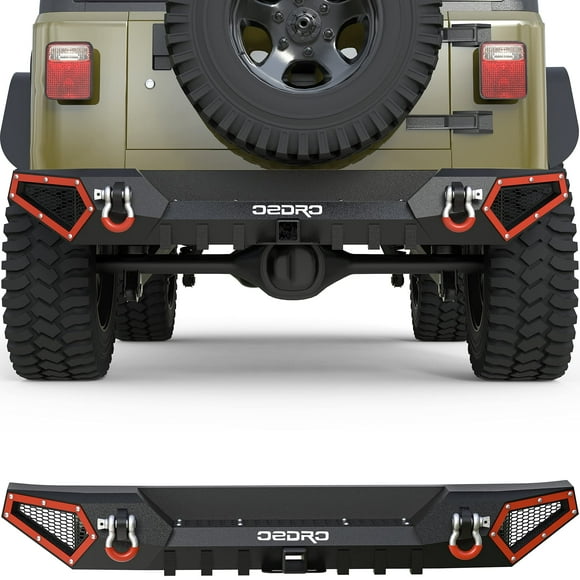 OEDRO Off Road Rear Bumper Combo Compatible with 1987-2006 Jeep Wrangler TJ & YJ & LJ, Full Width Back Bumper with Hitch Receiver & 2 x D-Rings, Textured Black