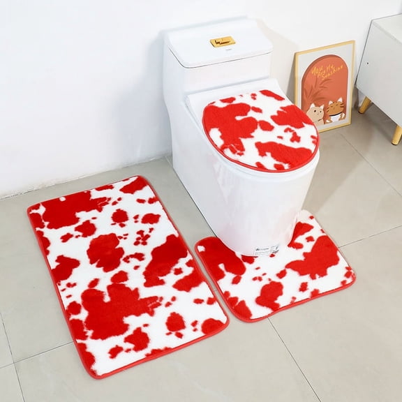Nvzi Three-piece setLuxury Bathroom Rug Mat, Extra Soft and Absorbent Microfiber Bath Rugs, Non-Slip Plush Shaggy Bath Carpet, Machine Wash Dry, Bath Mats for Bathroom Floor,Red and white stripes