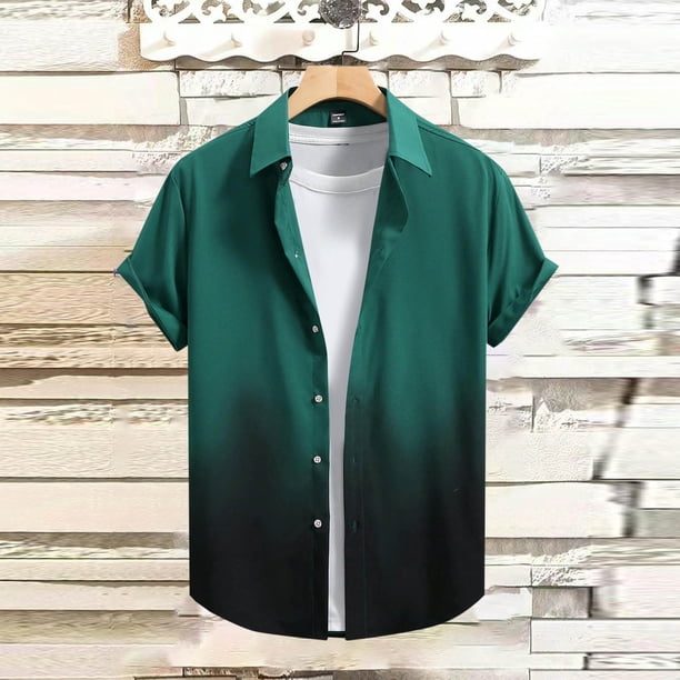 Blusa y camisa de manga corta con cuello vuelto Camisa casual para hombre Camisa de bolos vintage de manga corta Camisas de verano Camisa abotonada Blusa para hombre Poliéster