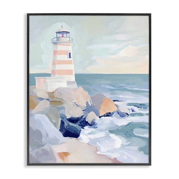 Stupell Industries Tropical Coastal Lighthouse in Pastels Black Framed Giclee Art, 11 x 14, by Creative Studio