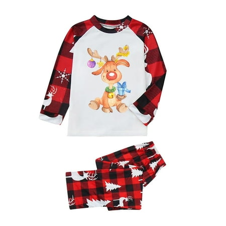 

Kid Sleepwear For Christmas Family Matching Pajamas Cute Big Headed Deer Print Pjs Plaid Long Sleeve Tops And Pants Soft Casusal Holiday Sleepwear
