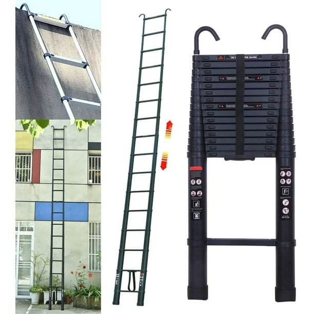 Vast en zeker trek de wol over de ogen het doel Dayplus 20.3ft/6.2 m Telescopic Ladder with Hooks, Non-Slip Extension  Folding & Sliding Ladder, 15 Steps Aluminium Ladder - Walmart.com