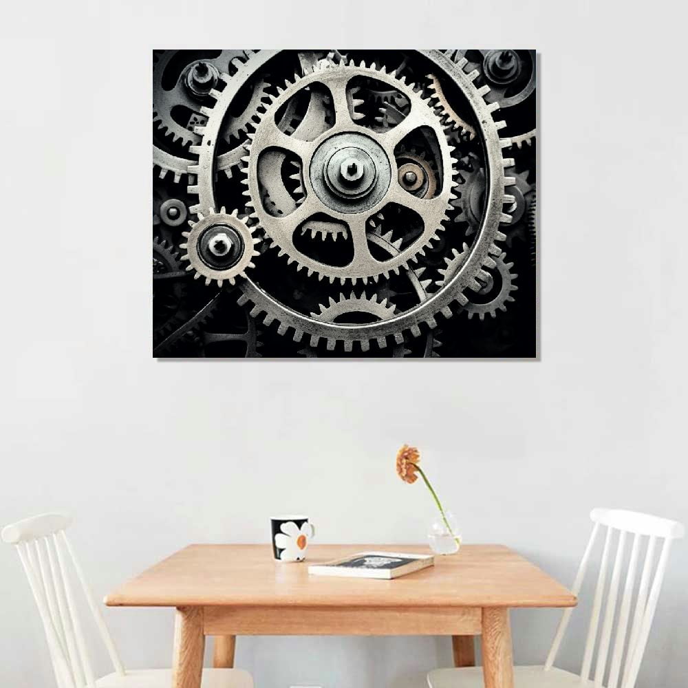 ONETECH Large Canvas Wall Art Mechanical Gear Cogs Old Factory Painting Engineer Team Motivation Inspiration Pictures Print for Modern Home Decor Stretched and Framed Ready to Hang