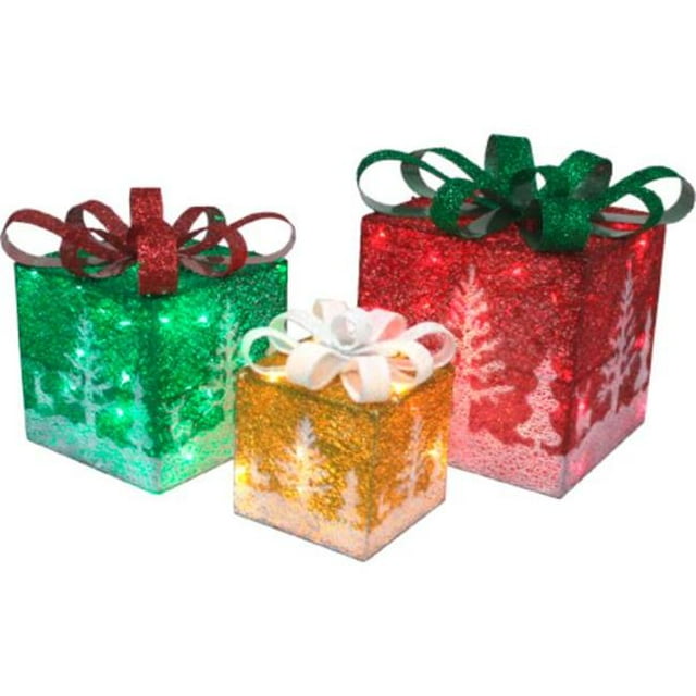 Citi-Talent C25 55132075 15-12-9 in. Lighted Glittering Net Fabric with Tree Pattern, Gift Boxes
