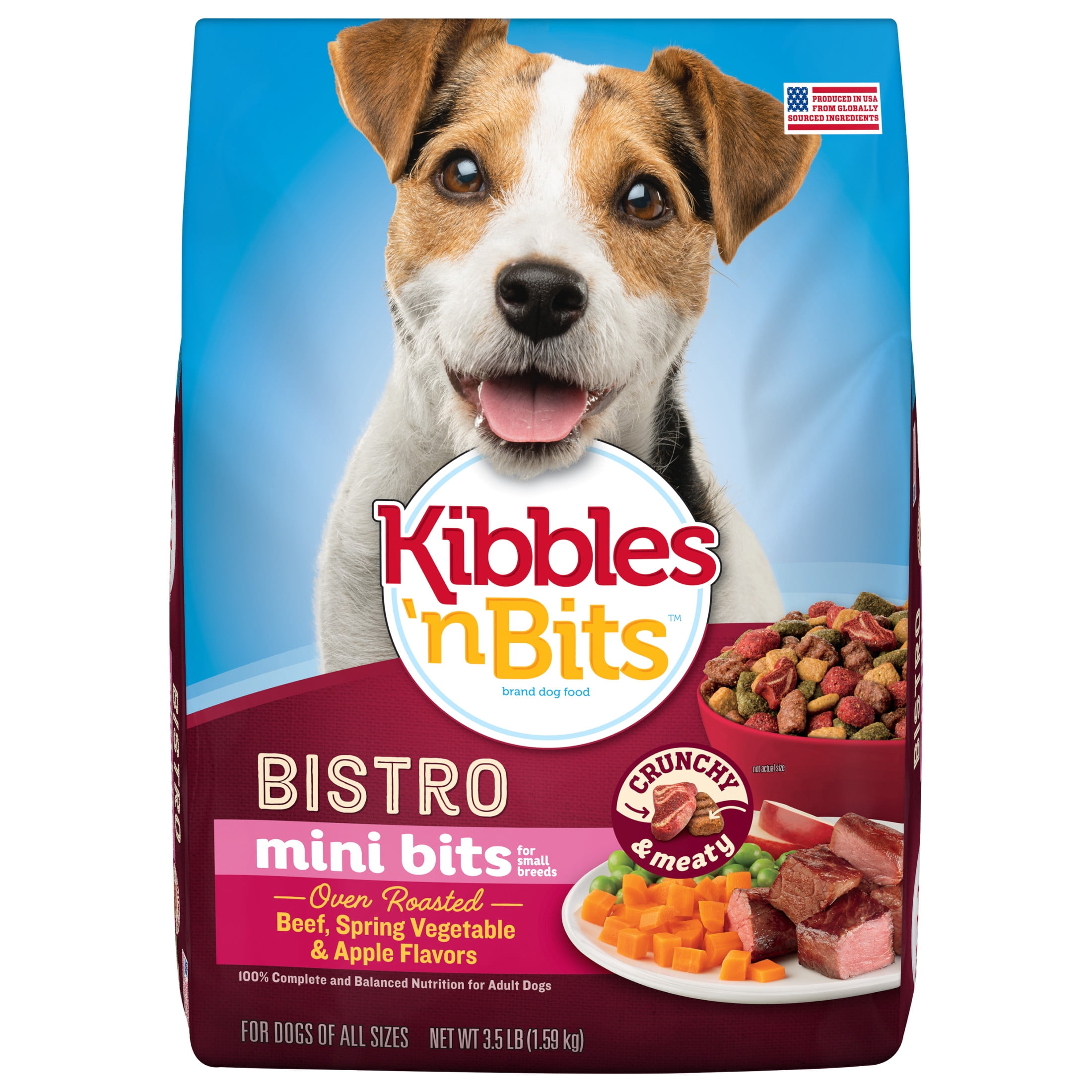 (4 pack) Kibbles 'n Bits Bistro Mini Bits Small Breed Dry Dog Food Beef & Apple Flavor, 3.5 lb. Bag