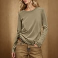 thumbnail image 2 of Plebaso T-Shirts à Manches Longues à Col Rond pour Femmes, Hauts Décontractés de Couleur Unie, Chandail d'Été, T-Shirt Basique pour Femmes, 2 of 7