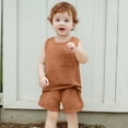 thumbnail image 2 of Atogsazn Baby Boys Summer Clothes Set Toddler Linen Sleeveless Tank Top Shorts Outfit with Pocket Brown 12-18 Months, 2 of 9