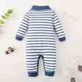 thumbnail image 3 of Infant Baby Boys Clothes Baby Boys One-piece Romper Bodysuit Long Sleeve Dinosaur Print Stripe Romper Jumpsuit Blue 6-9 Months, 3 of 7