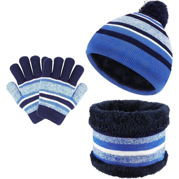VETPW 3 in 1 Warm Beanie Hat Scarf Gloves Set for Kids, Winter Thicken Fleece Thermal Knit Hat Scarf Gloves Set,for Kids children Boys Girls, Aged 3-6, Winter Accessories Sets