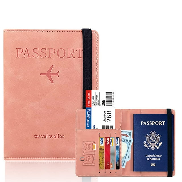 RFID Blocking Travel Passport Holder with SIM Card Slots - Soft PU Leather Multi-Functional with 4 Card Pockets, Cash & Boarding Pass Compartments, Elastic Strap for Secure Storage - Slim Design for