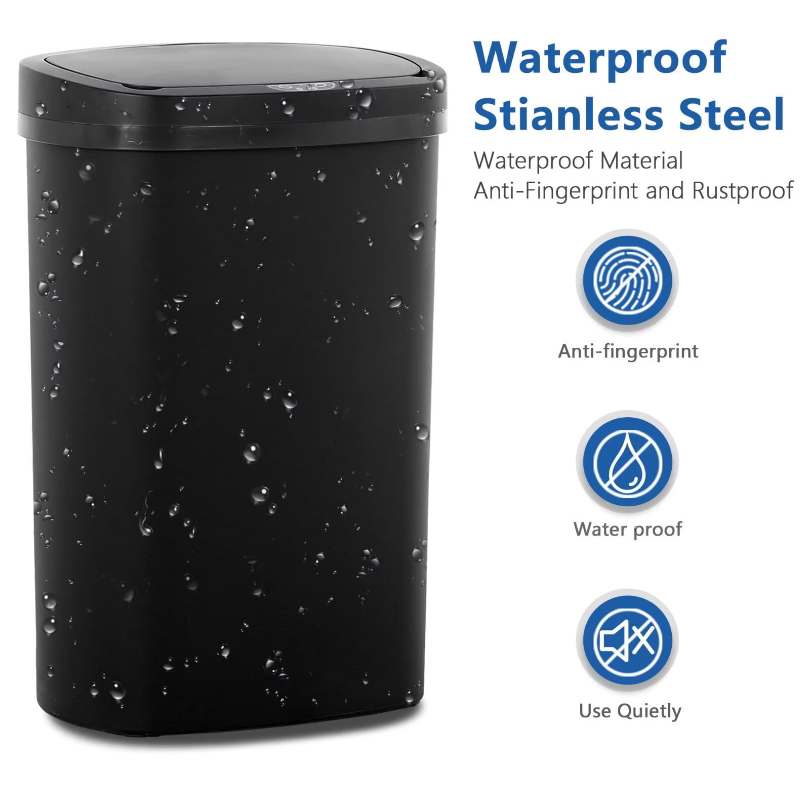 YRLLENSDAN,Kitchen Trash Cans 13 Gallon,Kitchen Garbage Can with Lid,Automatic Trash Cans Touchless,Simple Human Trash Can,Black