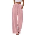 thumbnail image 2 of Diufon Women's Linen Pants Drawstring Waist Wide Leg Palazzo Pant Summer Casual Beach Trousers with Pockets, 2 of 8