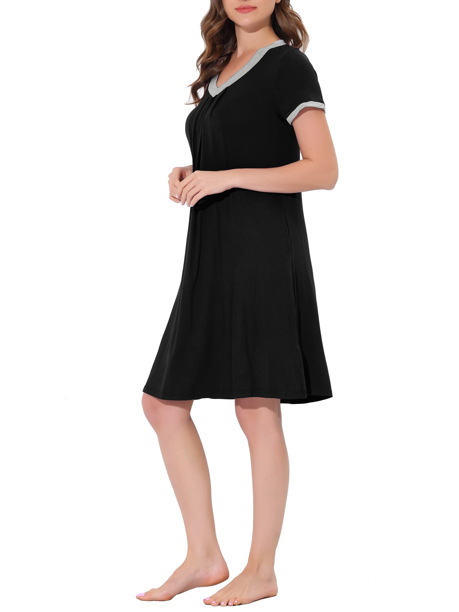 Unique Bargains Women's Pajama V-Neck Nightshirt Sleepwear with Pockets Lounge Nightgown