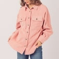 thumbnail image 2 of Lovskoo Women's Corduroy Shacket Shirt Jacket Winter Button Stripe Large Pocket Shirt Coat Pink, 2 of 8