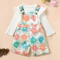 thumbnail image 2 of Odeerbi Infant Boys Girls Fall Outfits Rib Knit Ruffle Tops Floral Overall Shorts Set Children's Long Sleeve Round Neck Tops Pant Set White, 2 of 9