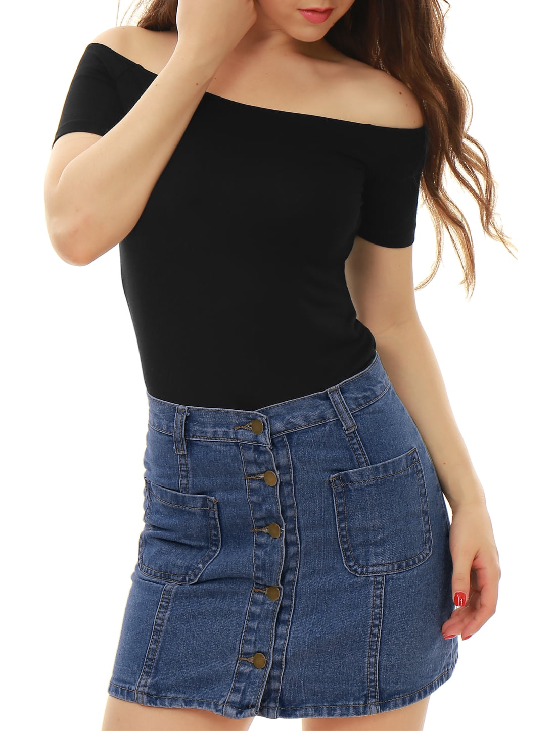 DARING DIVA Off Shoulder Crop Top 3XL Black